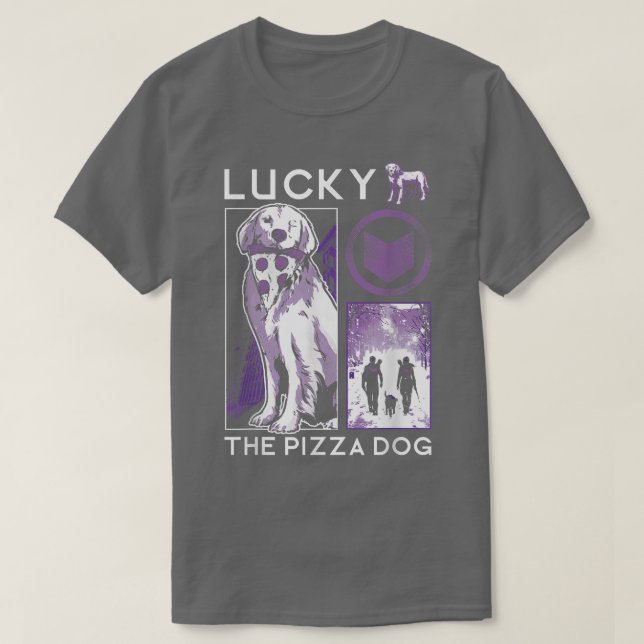 Marvel Hawkeye Lucky Pizza Lila Collage T Shirt (Design framsida)