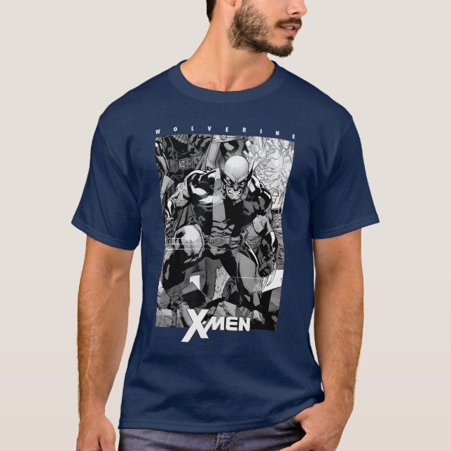 Marvel XMen Wolverine Black White Comic Panel frie T Shirt (Framsida)