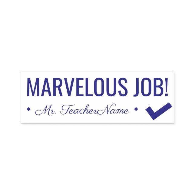 "MARVELOUS JOB!" + Läraren Namn Rubber Frimärke Självfärgande Stämpel (Design)