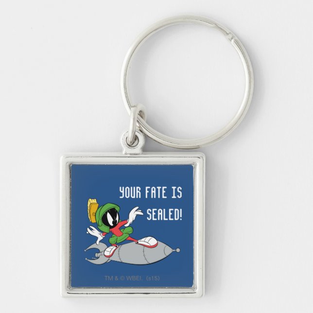 MARVIN MARTIAN™ Riding Rocket Fyrkantig Silverfärgad Nyckelring (Framsidan)