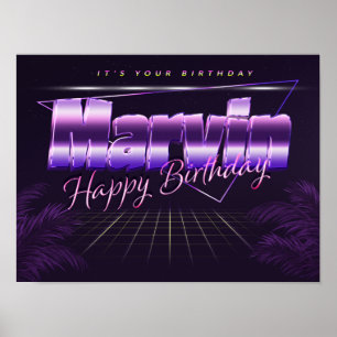 Marvin Namn Vorname lila retro Poster Geburtstag
