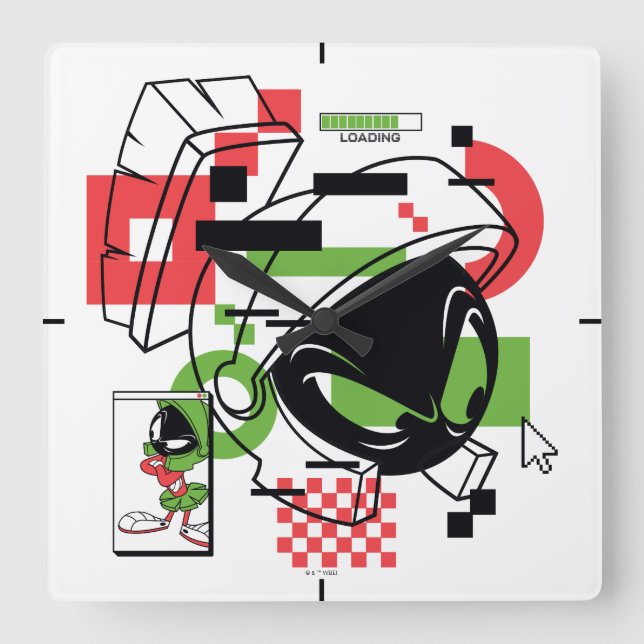 MARVIN THE MARTIAN™ Glitch Fyrkantig Klocka (Framsida)