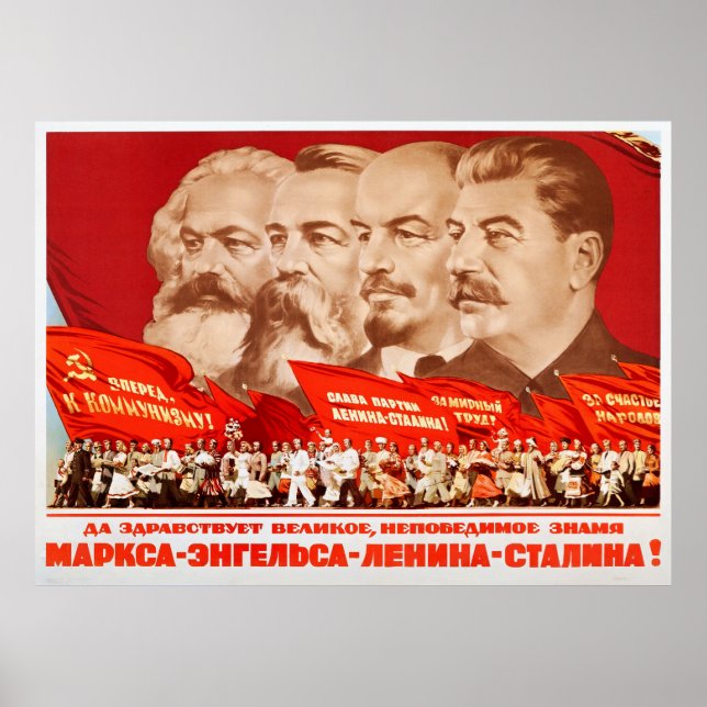 Marx, Engels, Lenin och Stalin, 1953 Propaganda Poster (Framsidan)