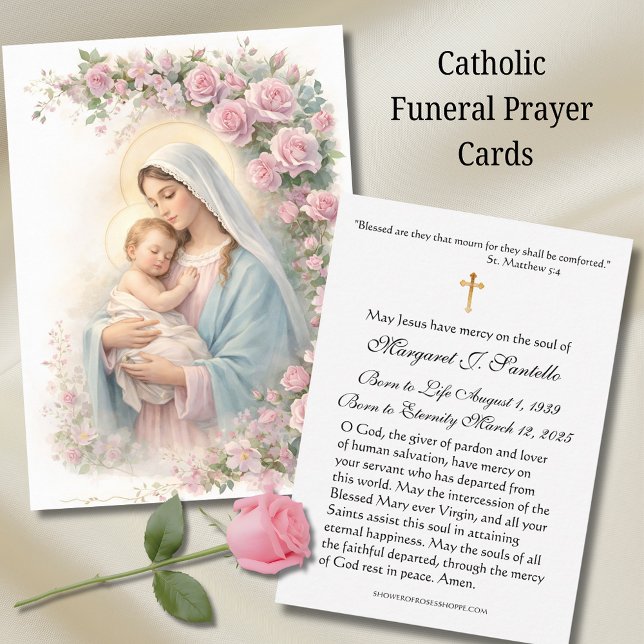 Mary and Jesus Floral Funeral Memorial Holy Card - Visitkort (Skapare uppladdad)