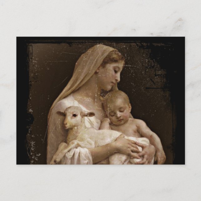 Mary Baby Jesus och Lamb Vykort (Framsida)