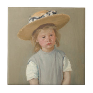 Mary Cassatt - Barn i en straw Hat Kakelplatta
