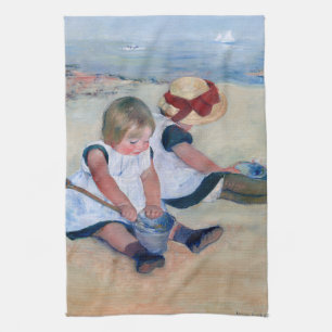 Mary Cassatt Barn lekande på stranden 1884 Kökshandduk