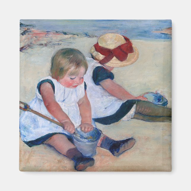 Mary Cassatt Barn lekande på stranden 1884  Magnet (Framsidan)