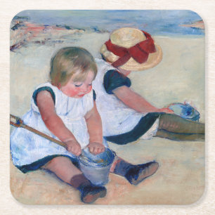 Mary Cassatt Barn lekande på stranden 1884 Underlägg Papper Kvadrat