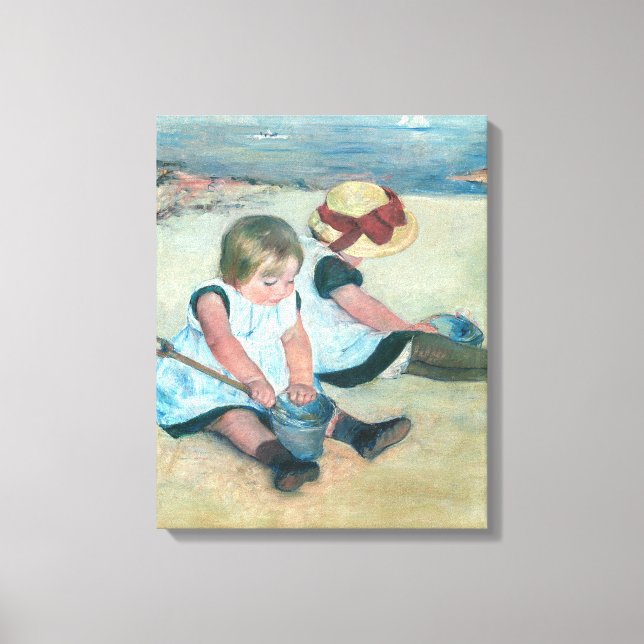 Mary Cassatt - Barn som leker på stranden Canvastryck (Framsida)