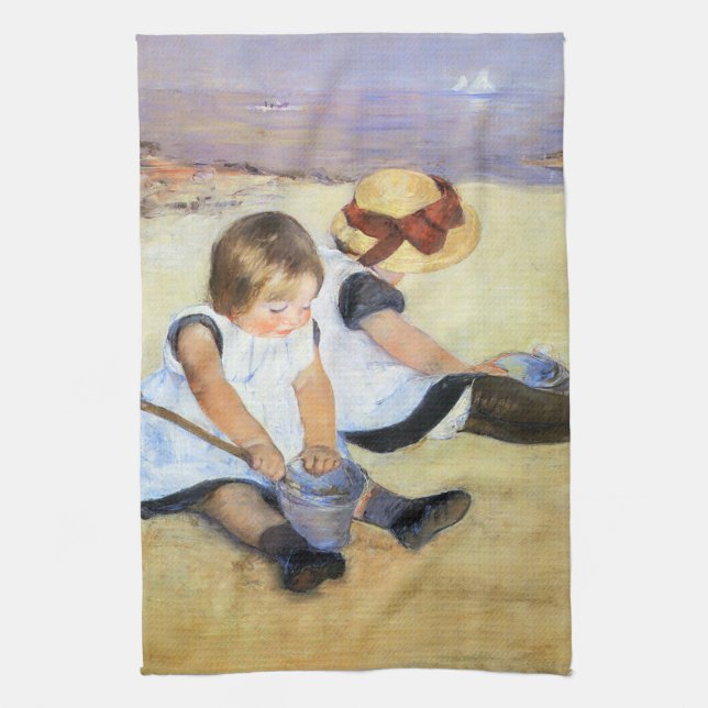 Mary Cassatt barn som leker på stranden Kökshandduk (Vertikal)