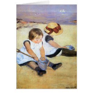 Mary Cassatt barn som leker på strandkortet OBS Kort