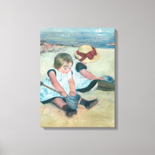 Mary Cassatt - Barn som spelar på stranden Canvastryck (Framsida)