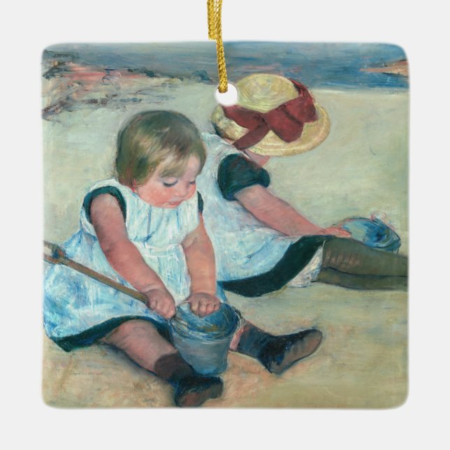 Mary Cassatt - Barn som spelar på stranden Julgransprydnad Keramik (Framsida)