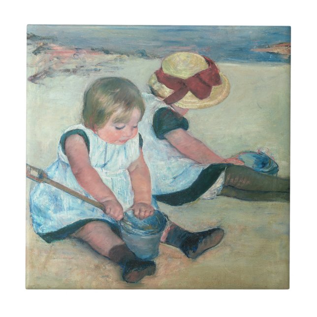 Mary Cassatt - Barn som spelar på stranden Kakelplatta (Framsidan)