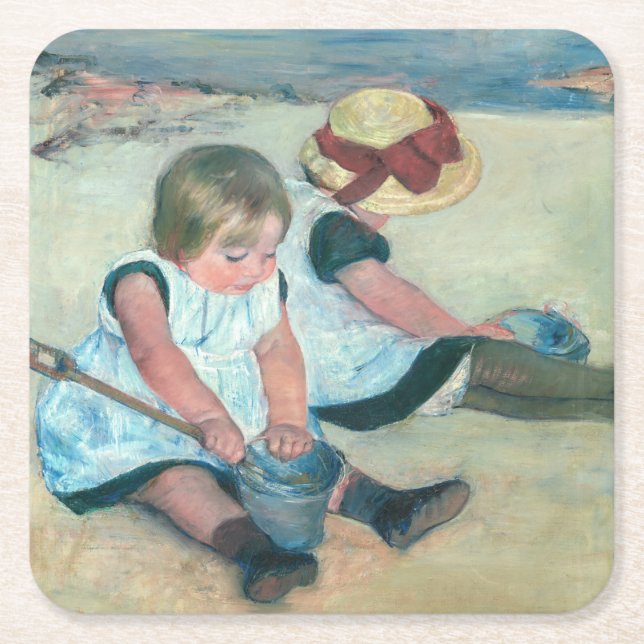 Mary Cassatt - Barn som spelar på stranden Underlägg Papper Kvadrat (Framsidan)