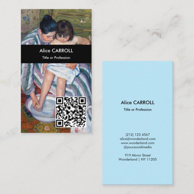 Mary Cassatt - Barnets bad - QR-kod Visitkort (Fram/baksida)