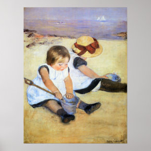 Mary Cassatt Children spelar på Beach Poster