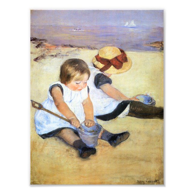 Mary Cassatt Children spelar på Beach Print Fototryck (Framsidan)