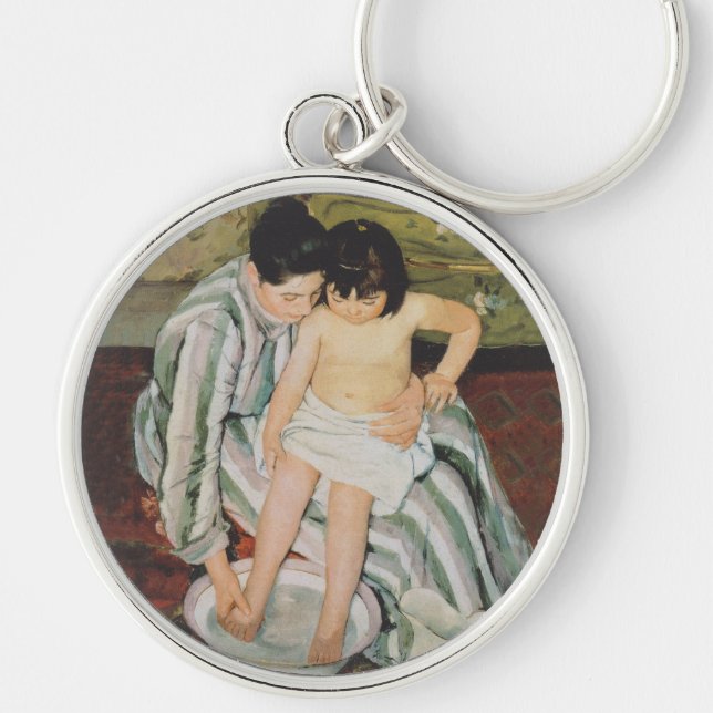 Mary Cassatt Child's Bath Painting Rund Silverfärgad Nyckelring (Framsidan)