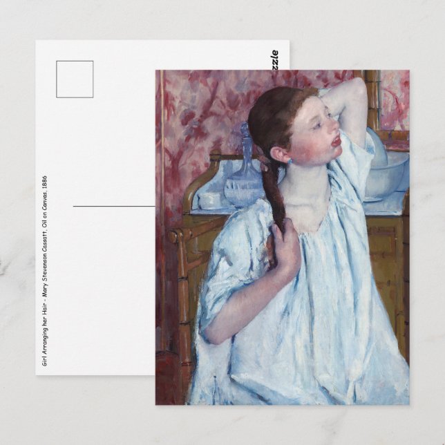 Mary Cassatt - Flicka ordnar sitt hår Vykort (Fram/baksida)