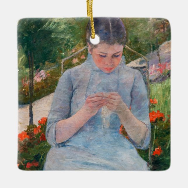 Mary Cassatt - Flickor som syter i en Garden Julgransprydnad Keramik (Framsida)