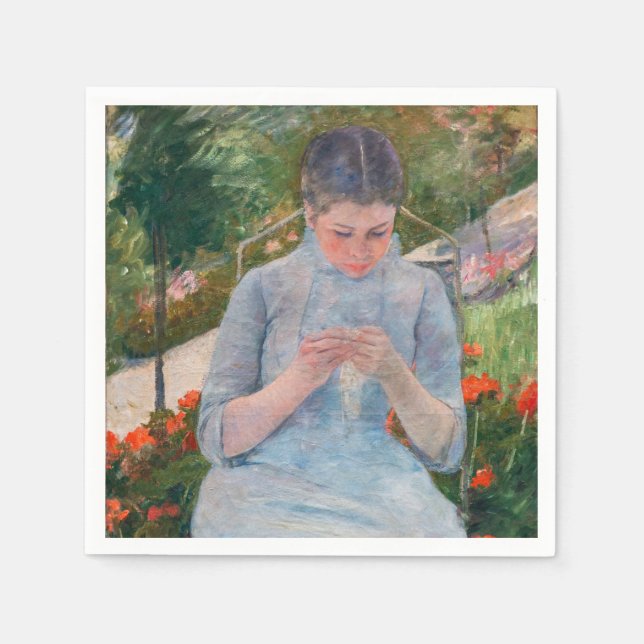 Mary Cassatt - Flickor som syter i en Garden Pappersservett (Framsidan)