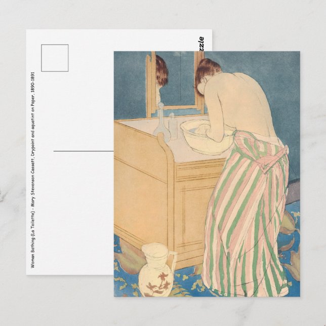 Mary Cassatt - Kvinna badar Vykort (Fram/baksida)