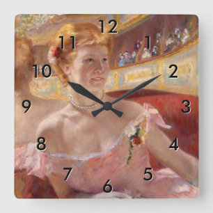 Mary Cassatt - Kvinna med pärlhalsband i en loge Fyrkantig Klocka