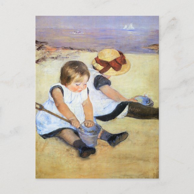 Mary Cassatt leker på stranden vykort (Framsida)