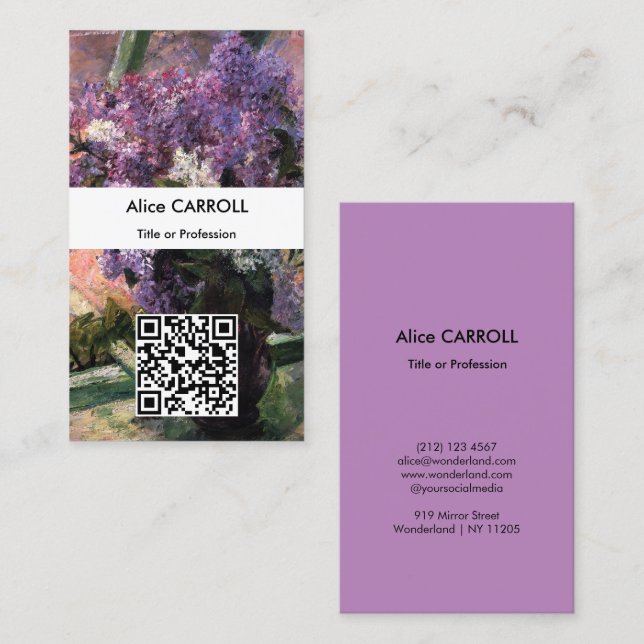Mary Cassatt - Lilacs in a Window - QR Code Visitkort (Fram/baksida)