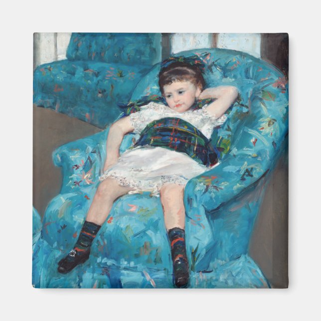 Mary Cassatt - Liten flicka i en blå fåtölj Magnet (Framsidan)