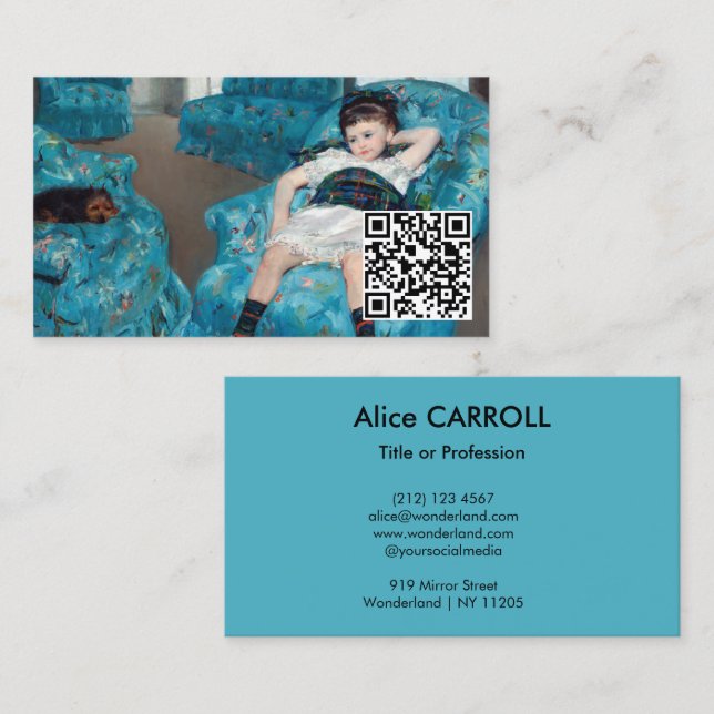 Mary Cassatt - Little Girl Blue Armcourt - QR Code Visitkort (Fram/baksida)
