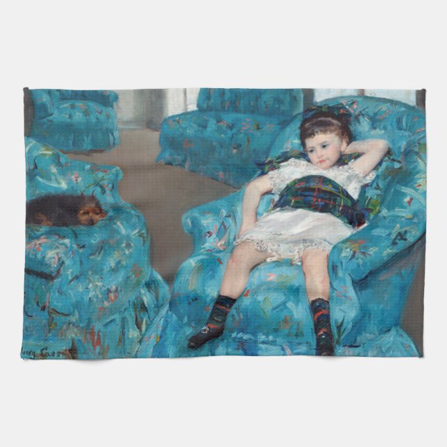 Mary Cassatt, Little Girl in a Blue Armstol Kökshandduk (Horisontell)