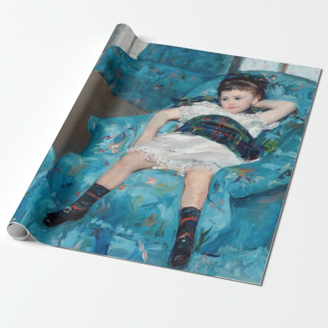 Mary Cassatt, Little Girl in a Blue Armstol Presentpapper (Utrullad)