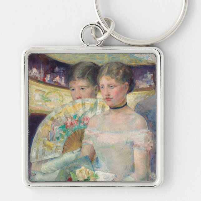 Mary Cassatt - Loge Fyrkantig Silverfärgad Nyckelring (Framsidan)