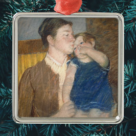 Mary Cassatt Mor Goodnight Kiss - Vintage Art Julgransprydnad Metall