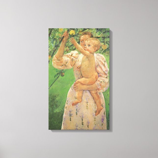 Mary Cassatt, när Mary Reaching for an Apple, rest Canvastryck (Framsida)