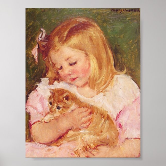 Mary Cassatt - Sara Holding A Cat Art Print Poster (Framsidan)
