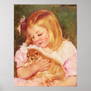Mary Cassatt - Sara Holding A Cat Porträtt Print Poster