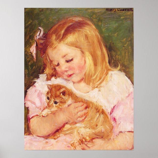 Mary Cassatt - Sara Holding A Cat Porträtt Print Poster (Framsidan)