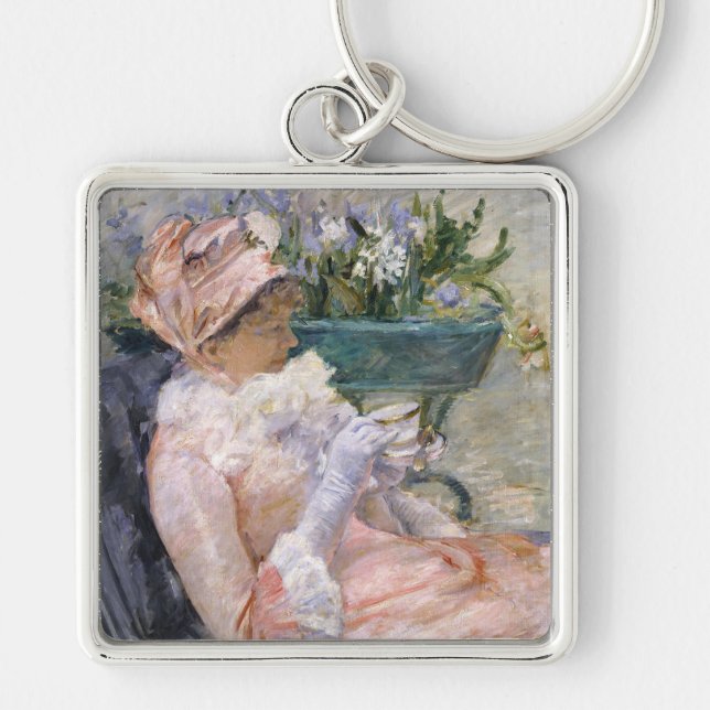 Mary Cassatt - Tekoppen Fyrkantig Silverfärgad Nyckelring (Framsidan)