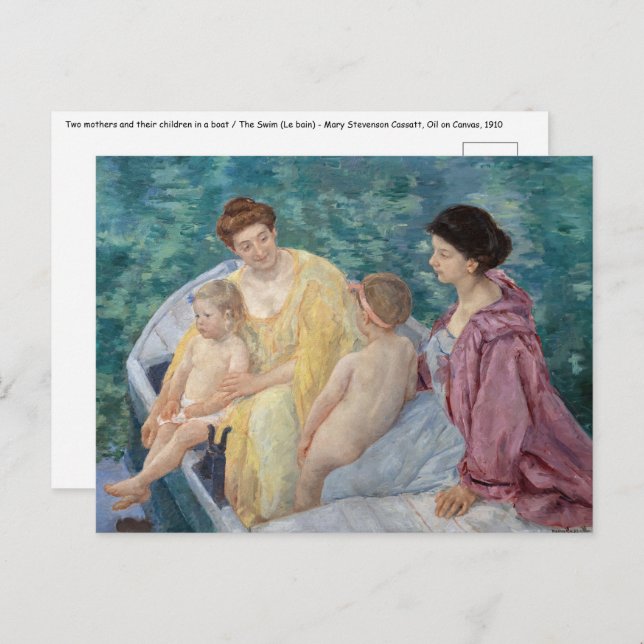 Mary Cassatt - Två mödrar och barn i en båt Vykort (Fram/baksida)