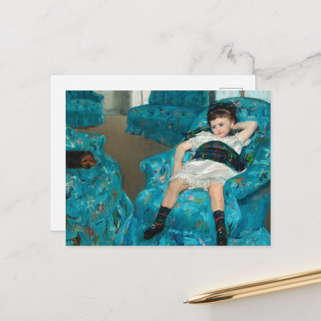 Mary Cassatt (ung flicka i en blå armstol) Helg Vykort (Fram/Back In Situ)