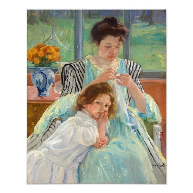 Mary Cassatt - Ung mor som syr Fototryck (Framsidan)
