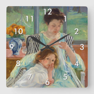 Mary Cassatt - Ung mor som syr Fyrkantig Klocka