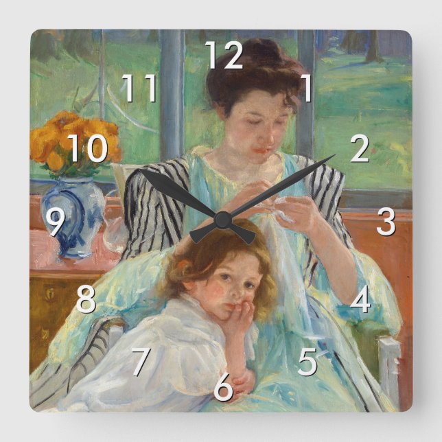 Mary Cassatt - Ung mor som syr Fyrkantig Klocka (Framsida)