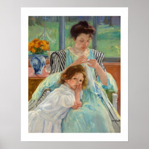 Mary Cassatt - Ung mor som syr Poster