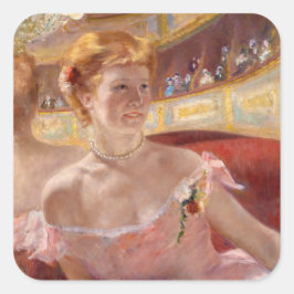 Mary Cassatt - Woman med Pearl Necklace i en Loge Fyrkantigt Klistermärke