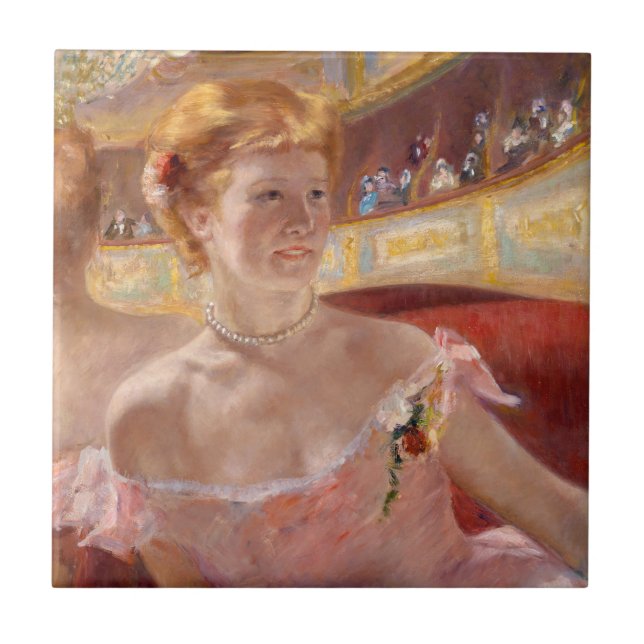 Mary Cassatt - Woman med Pearl Necklace i en Loge Kakelplatta (Framsidan)